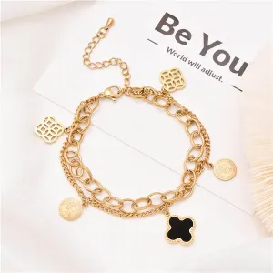 Clover Design Layer Golden Chain Bracelet